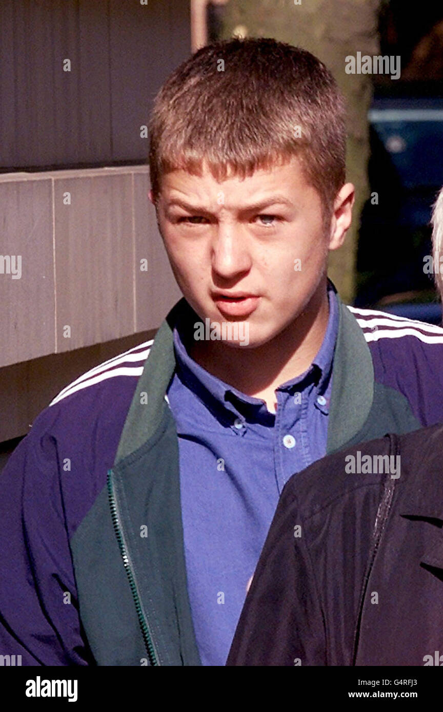 Paul McGilvray, 16, from Salford, arrives at Minshull Street court in Manchester where he is to be sentenced. 16-year-old McGilvray threw a brick from a motorway bridge which injured Cathy Hall who was travelling with friend in a car on the M602 in Eccles. Stock Photo