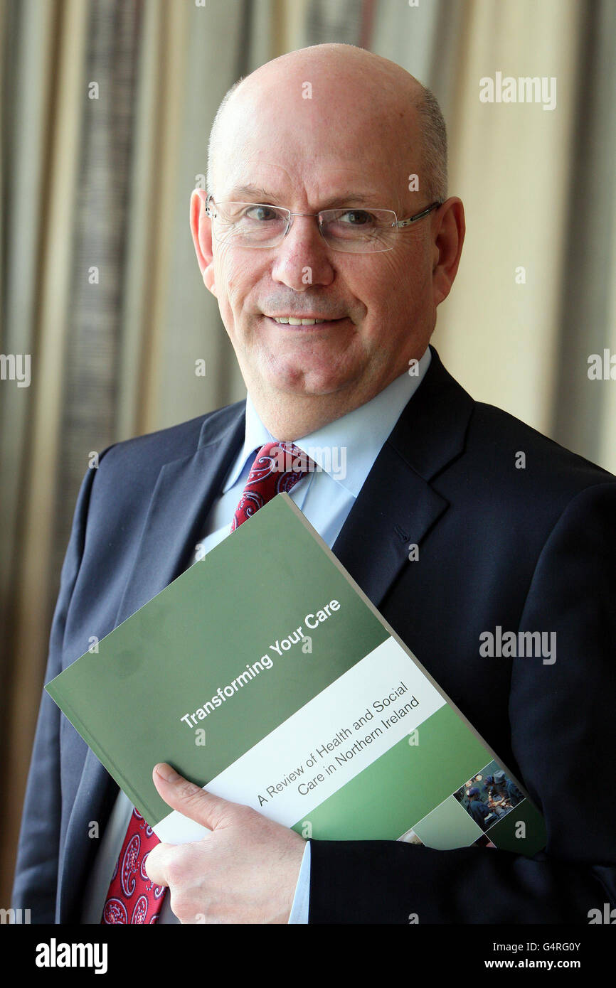 Northern Ireland Health review chairman John Compton at the launch of the report at the Stormont Hotel in Belfast. Stock Photo