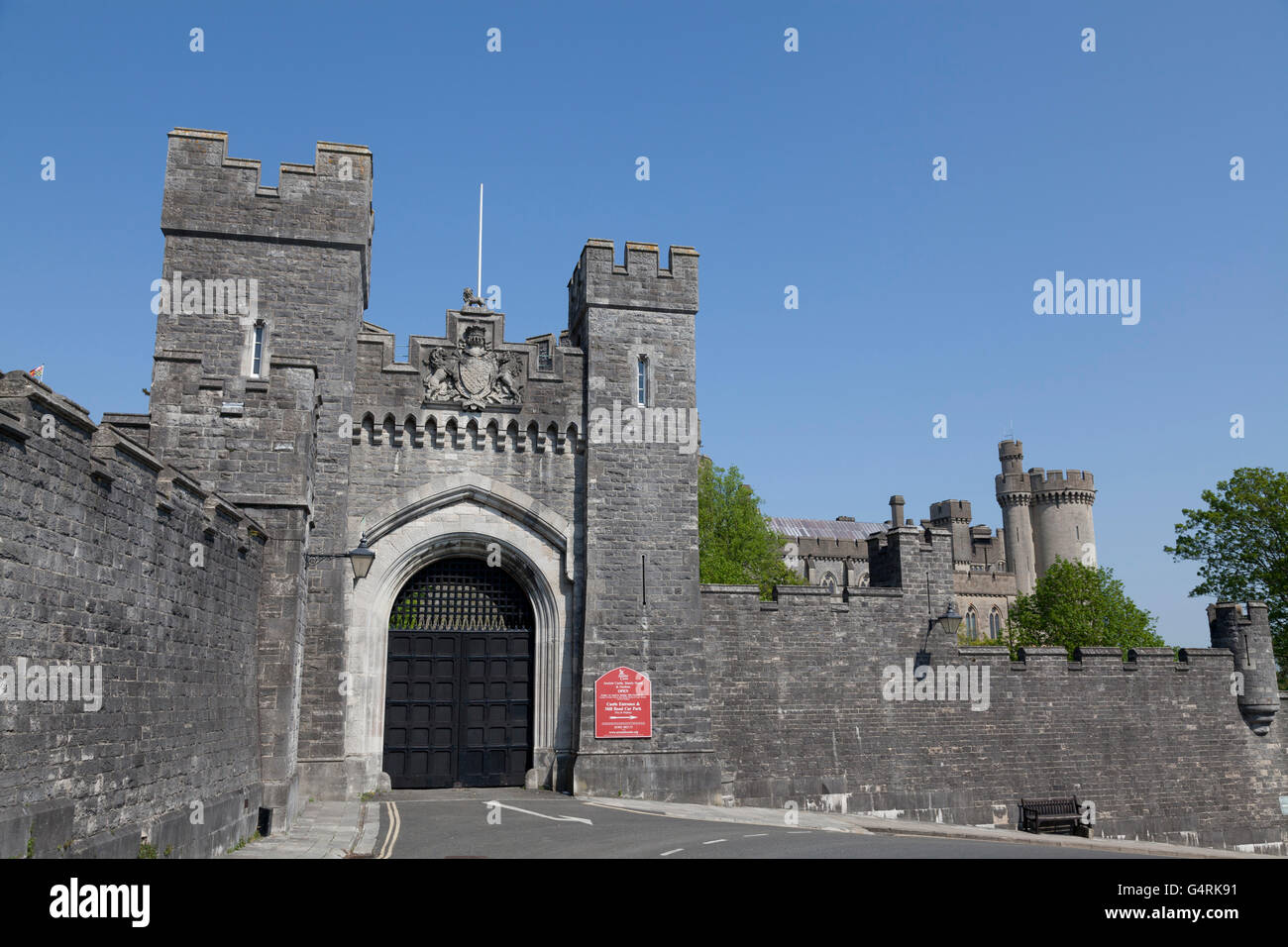 Closed high street entrance gate to Arundel Castle, Arundel, West Sussex, England, United Kingdom, Europe Stock Photo