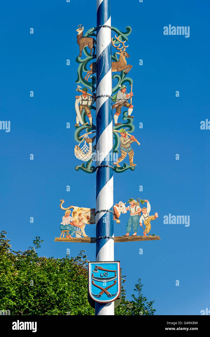 Maypole, detail, peasant figures, Schliersee, Upper Bavaria, Bavaria, Germany Stock Photo
