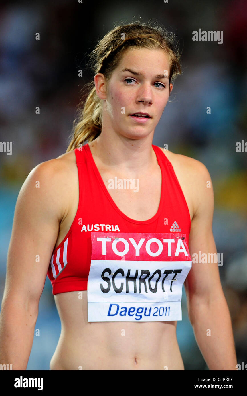 Austria's Beate Schrott prior to the Women's 100m Hurdles Semi Final Stock Photo