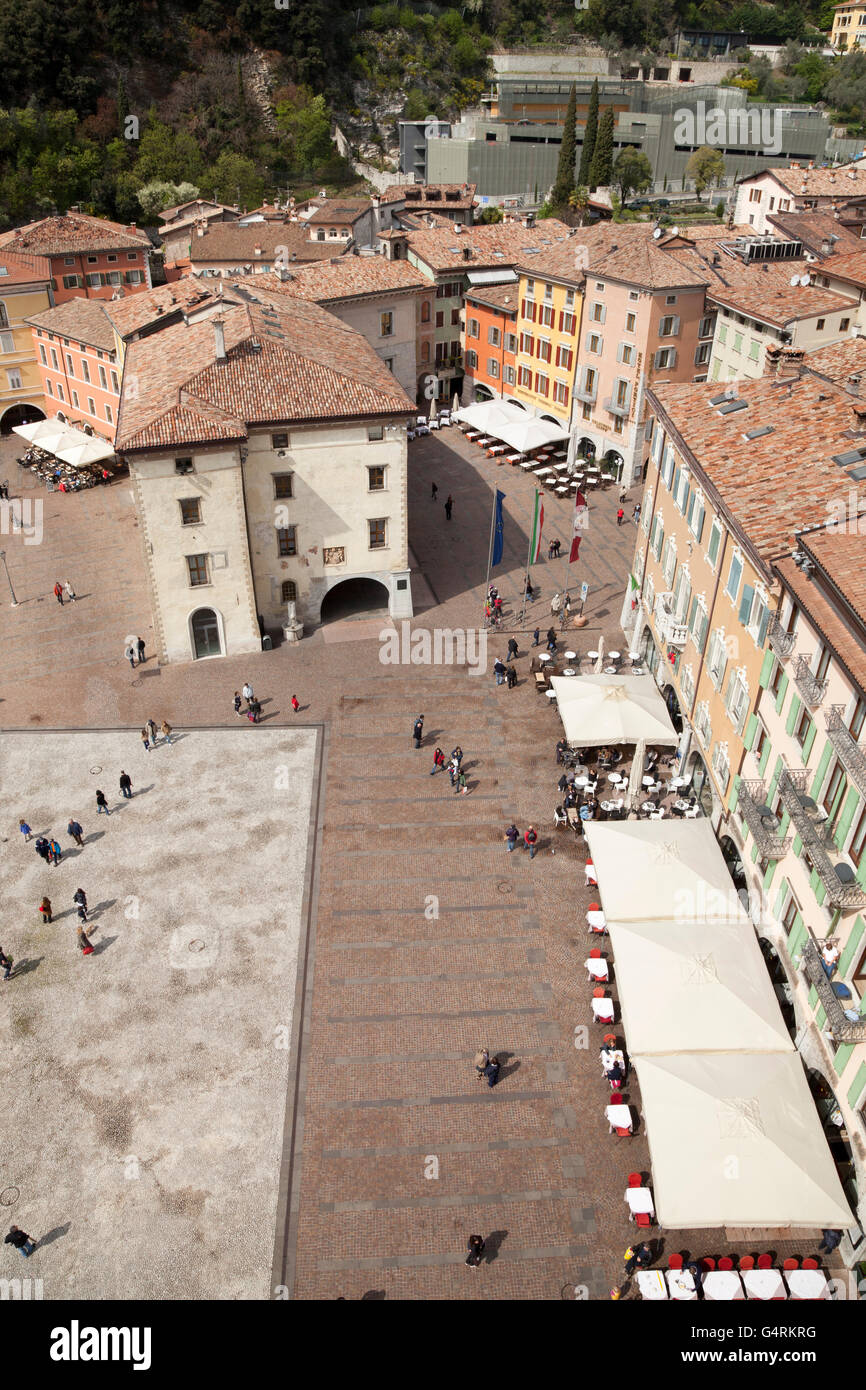 View from Torre Apponale, clock tower, to the Piazza 3 Novembre, Riva del Garda, Trentino-Alto Adige, Italy, Europe Stock Photo