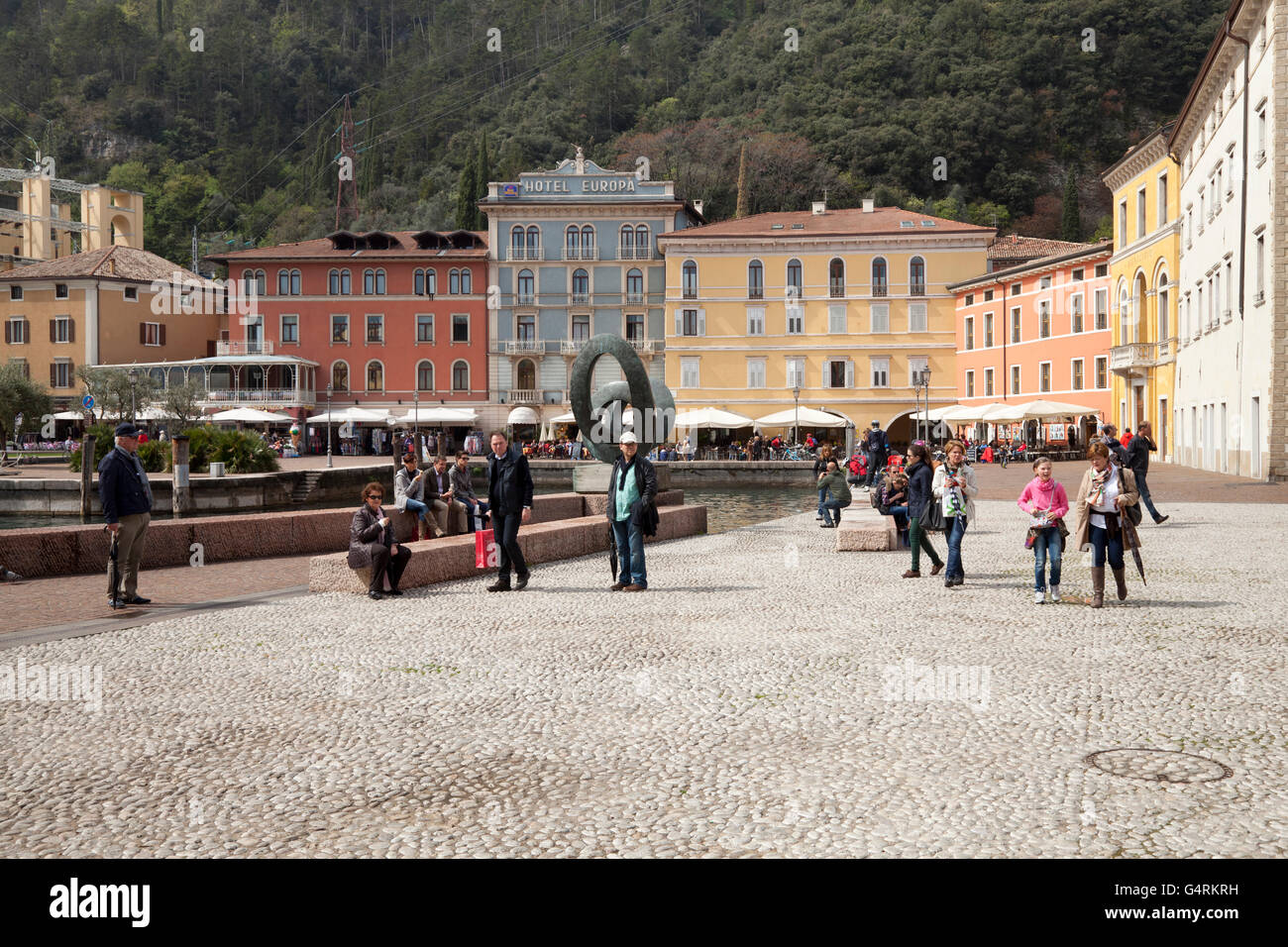 Piazza 3 Novembre at the harbour, Riva del Garda, Trentino-Alto Adige, Italy, Europe, PublicGround Stock Photo