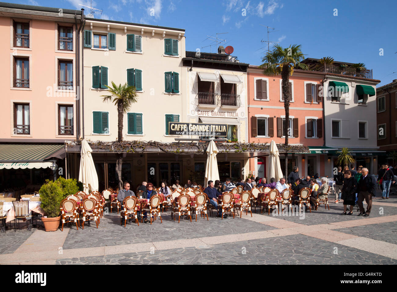 Street cafe in Piazza Castello, Sirmione, Lombardy, Italy, Europe, PublicGround Stock Photo