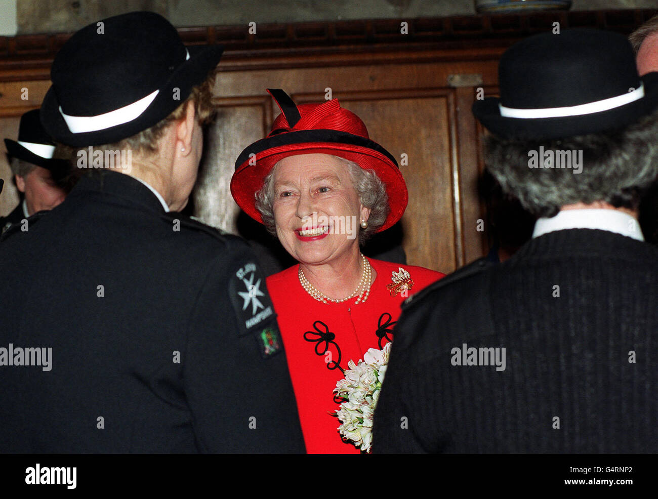 Her Majesty the Queen pays tribute to St Johns Ambulance volunteers, as she marked the 900th anniversary of the Order of St John at their headquarters in Clerkenwell, central London. Stock Photo