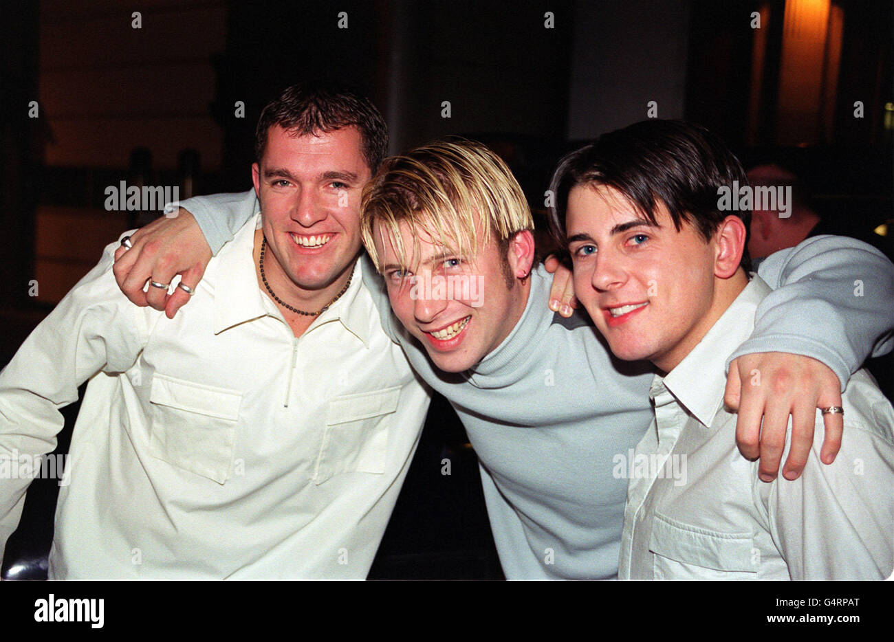 New boy band, Soul Intention, (lr) Steve, Jamie Lee, and Nick, attending the launch party for