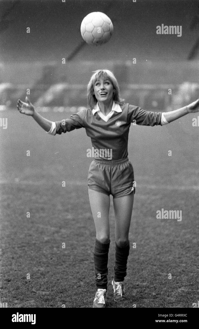 Angie Best. Angie Best, 24 year-old wife of footballer George Best in action at Manchester United's Old Trafford ground. Stock Photo
