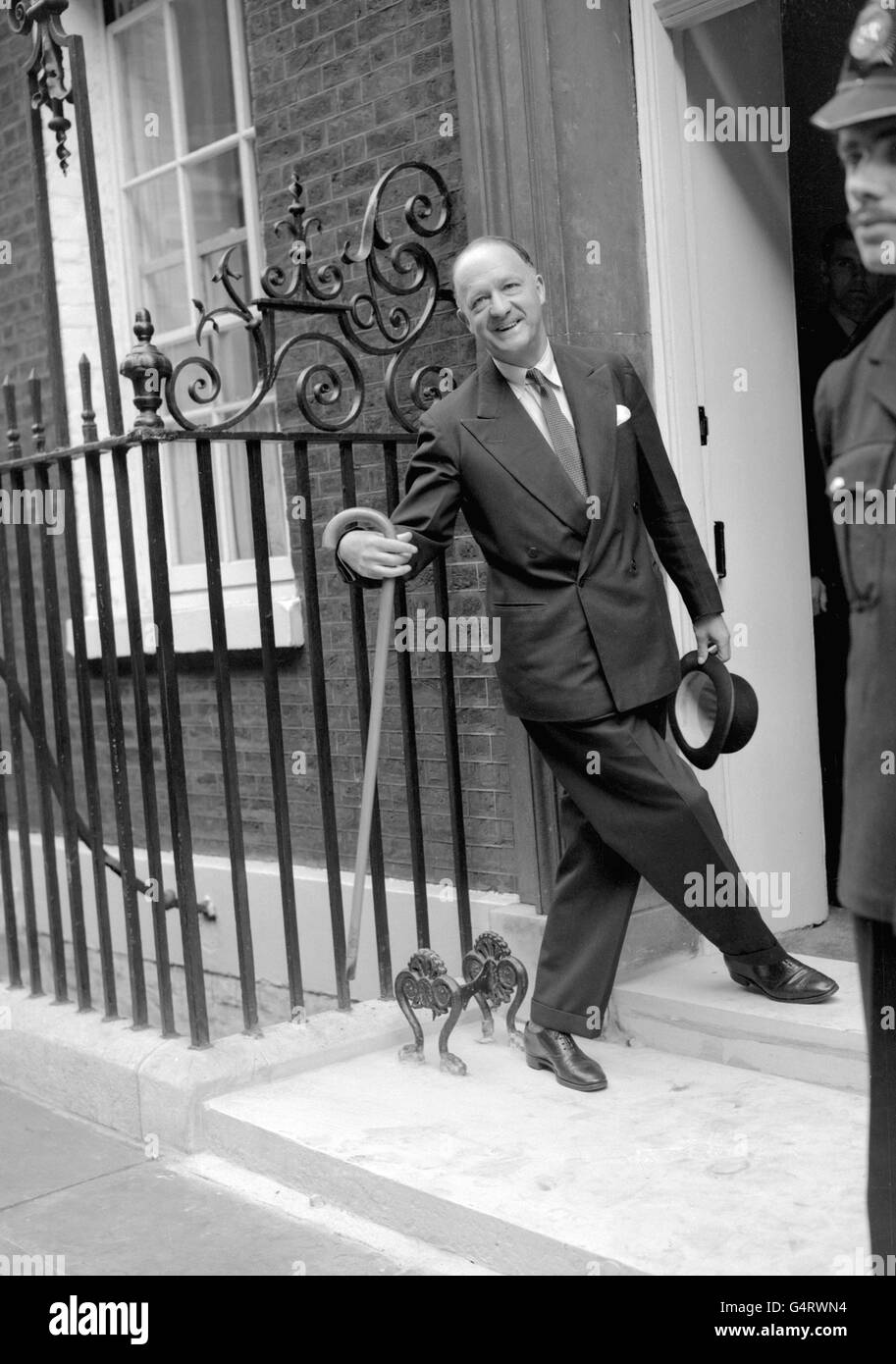 Chancellor of the Exchequer Mr. Rab Butler arrives at 10 Downing Street ...