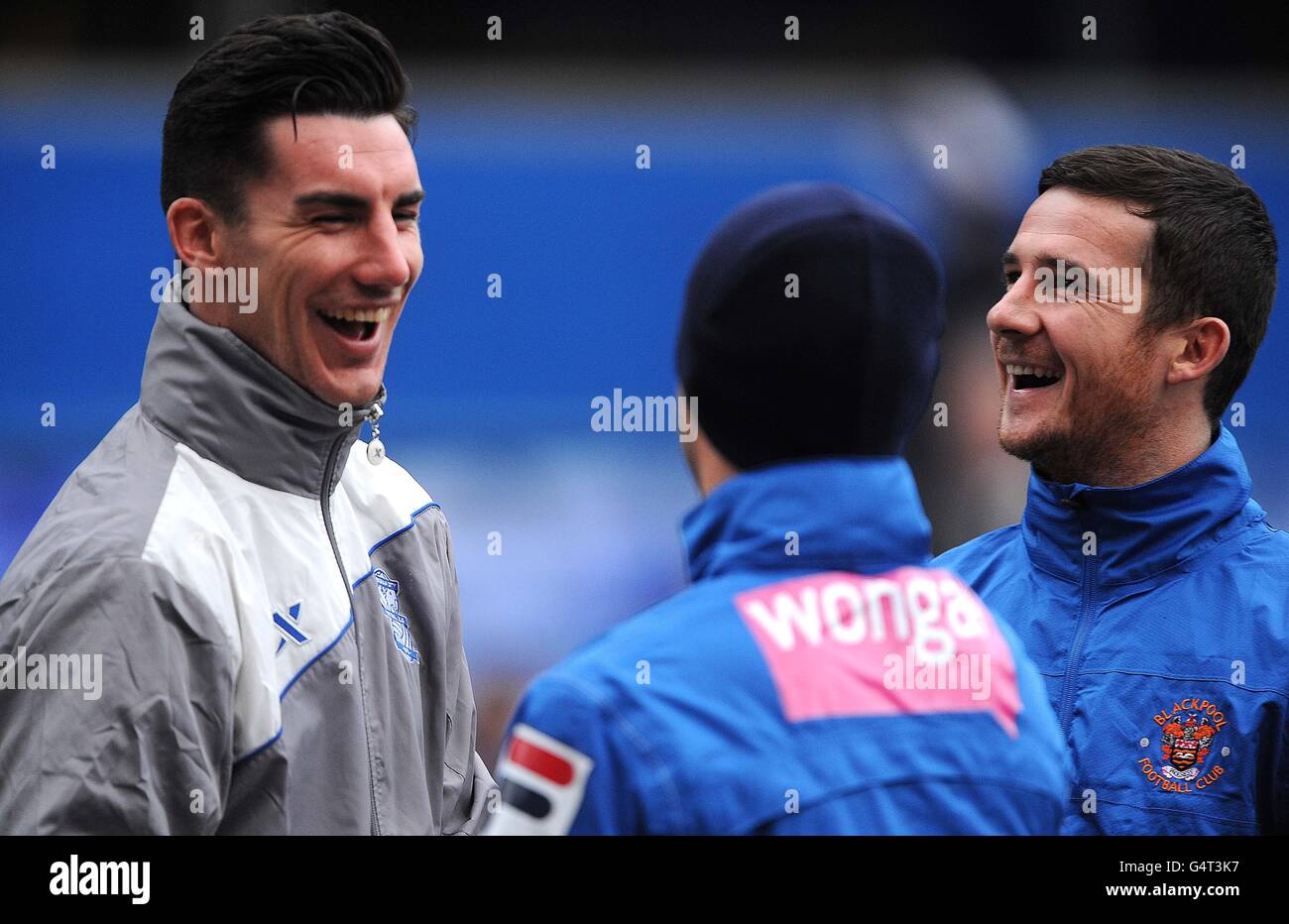 Birmingham's Liam Ridgwell (left) shares a joke with ex team mates Kevin Phillips (centre) and Barry Ferguson (right) before the game. Stock Photo