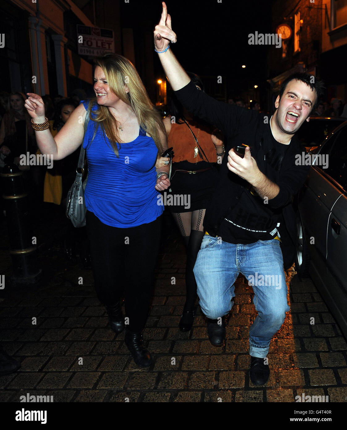 Revellers celebrate the start of the new year in York city centre. Stock Photo