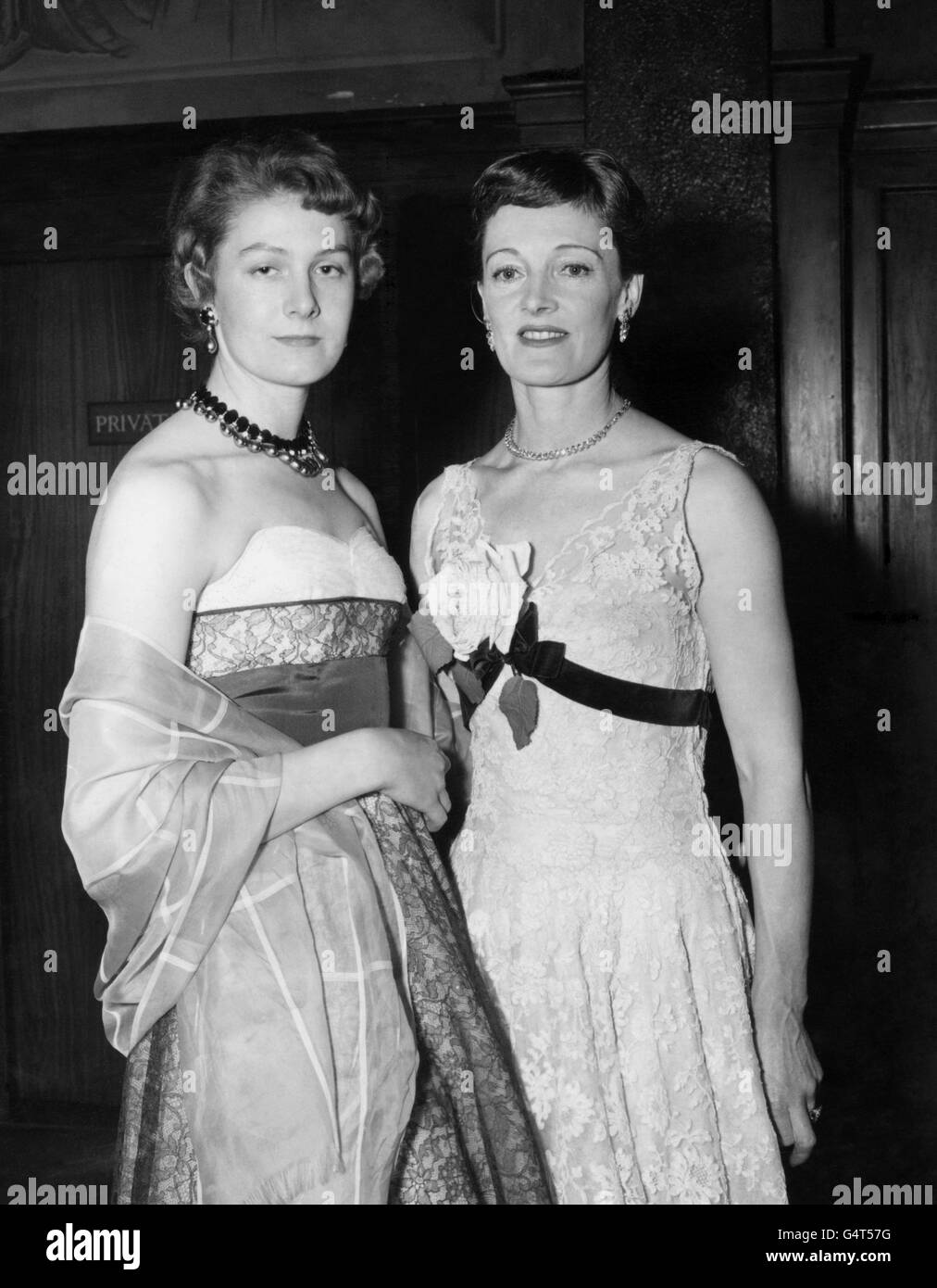 Rachel Kempson, actress wife of actor Michael Redgrave (r), and their daughter Vanessa Redgrave, at the premiere of the film 'The Night My Number Came Up' - in which Michael stars - at the Leicester Square Theatre, London. Stock Photo