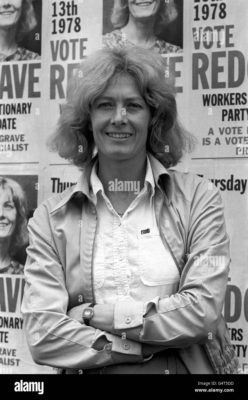 Actress Vanessa Redgrave, who is standing for the Workers Revolutionary Party in the Moss Side by-election in Manchester. The by-election follows the death of Frank Hatton (Labour), who had a majority of 4,111 at the 1974 election. Stock Photo