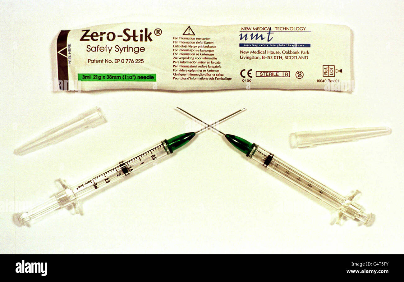 "Zerostick safety syringes" designed to prevent needle injuries to