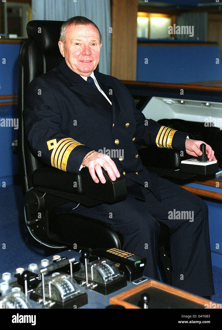 Captain Svein Pettersen on the bridge of the world's biggest cruise liner, the Voyager of the Seas. The ship was built for the Royal Caribbean Cruises at the Kvaerner Masa-Yards' Turku New Shipyard, and left Turku, Finland, on route for its delivery to RCC in Miami, Florida, USA. Stock Photo
