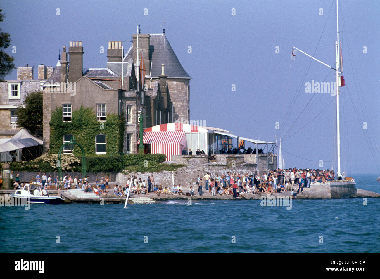 Sailing - Admiral's Cup Yacht Race - Cowes, Isle of Wight. The Royal Yacht Squadron at Cowes, Isle of Wight, during the 1975 Admiral's Cup Yacht Race Stock Photo