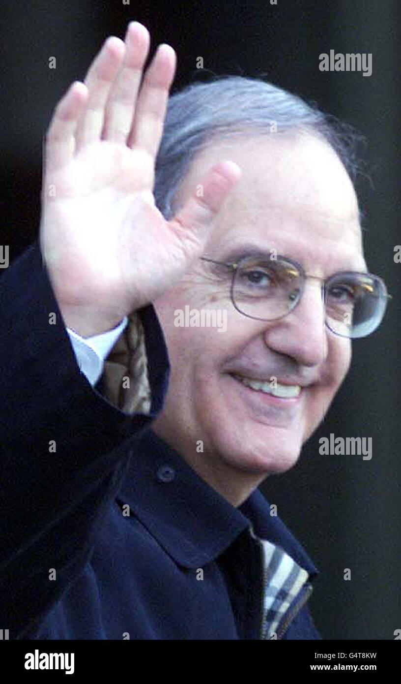 Senator George Mitchell arrrives at Castle Buildings Belfast to continue the search to break the deadlock in the Northern Ireland peace talks. Sinn Fein is believed to be poised to issue a statement deploring political violence in an effort to break the deadlock. * ...in the Northern Ireland peace process. At the same time a senior IRA member could be nominated to negotiate over weapons with General John de Chastelain, chairman of the International Decommissioning Commission. Stock Photo