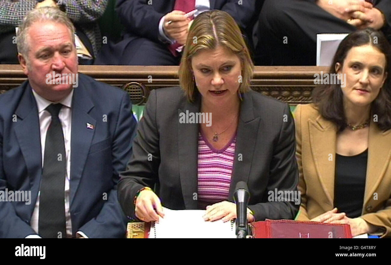 Transport Secretary Justine Greening gives a statement to the House of Commons in London on go-ahead for the HS2 high-speed rail scheme. Stock Photo