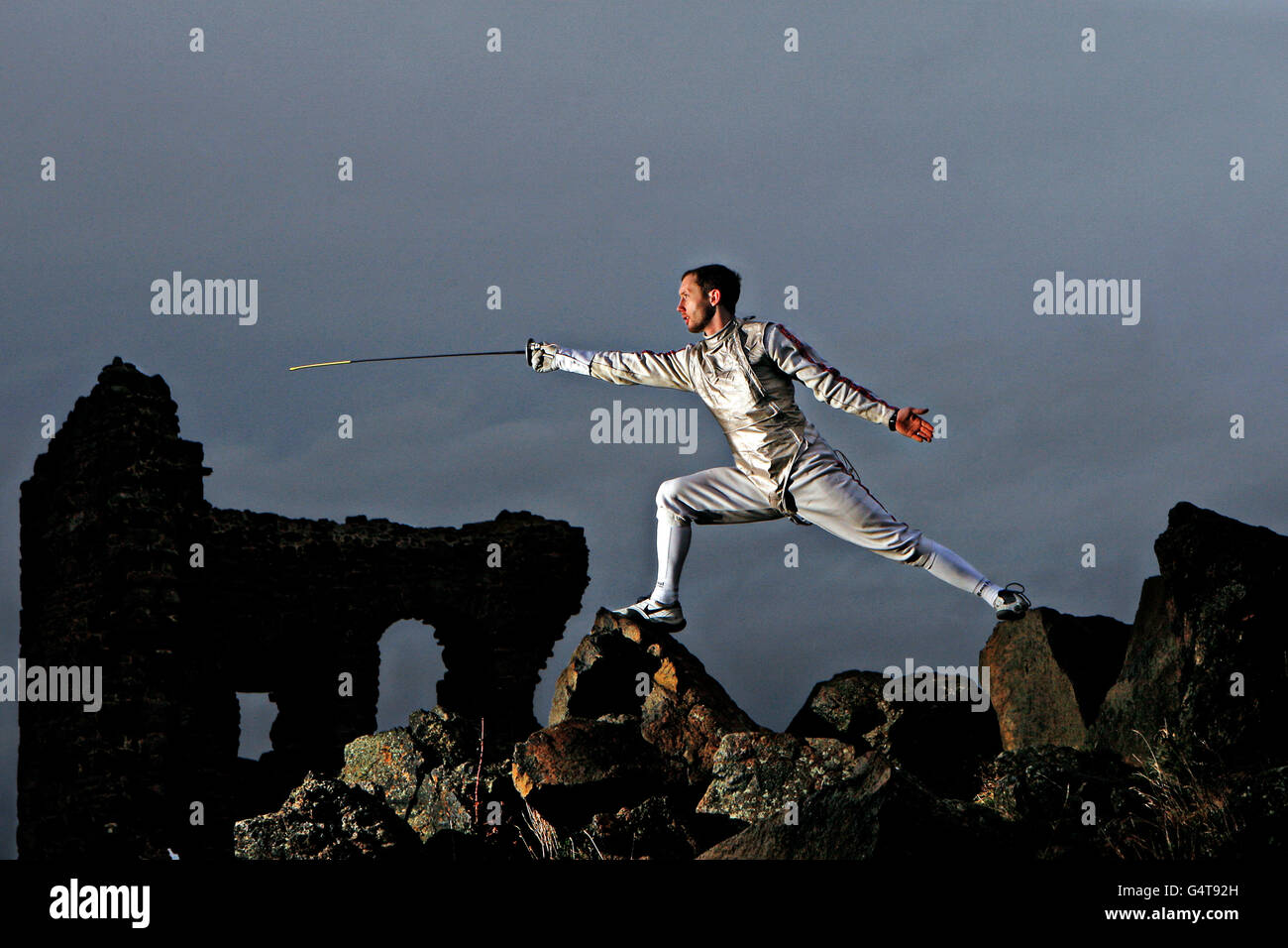 British Olympic fencing hopeful Keith Cook on Arthur's Seat in Edinburgh. Stock Photo