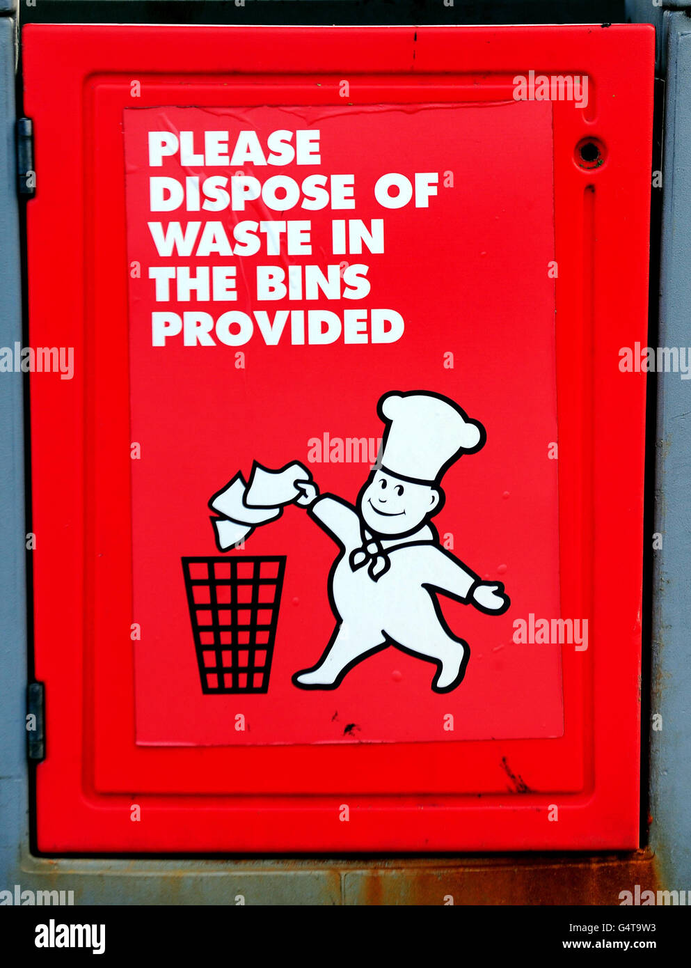 PLEASE NOTE IT IS NOT CLEAR IF THIS RESTAURANT IS ONE OF THE 67 CLOSING. A general view of a sign on a bin outside a Little Chef on the A38 near Barton Under Needwood, Staffordshire, after it was announced that the roadside restaurant is to close 67 of its 161 sites in a move expected to lead to the loss of between 500 and 600 jobs. Stock Photo