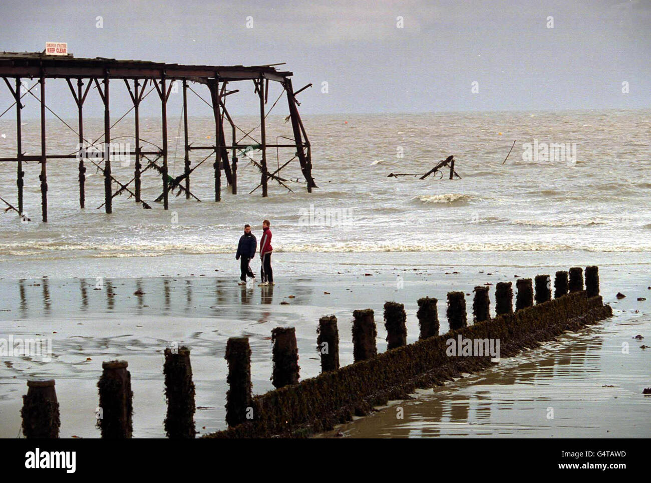The end of Bognor Pier, in West Sussex, is damaged after heavy storms