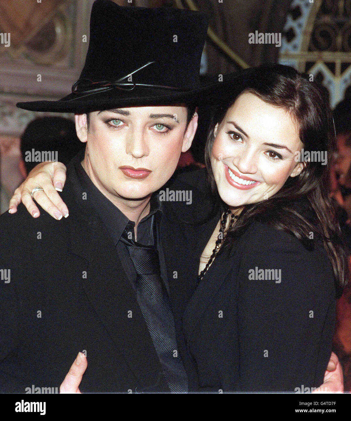 Pop stars Boy George (L) and Martine McCutcheon at the recording of A Gospel Celebration, at the Union Chapel, Islington. The singers joined other stars to perform with the London Community Gospel Choir, to record an evening of music for BBC Radio 2. * ...to be transmitted on December 30th 1999. 16/3/2001: The former EastEnder and pop star has wowed the critics with her first night performance as Eliza Doolittle in the West End's My Fair Lady - a role that has been described as mirroring her own life. Stock Photo