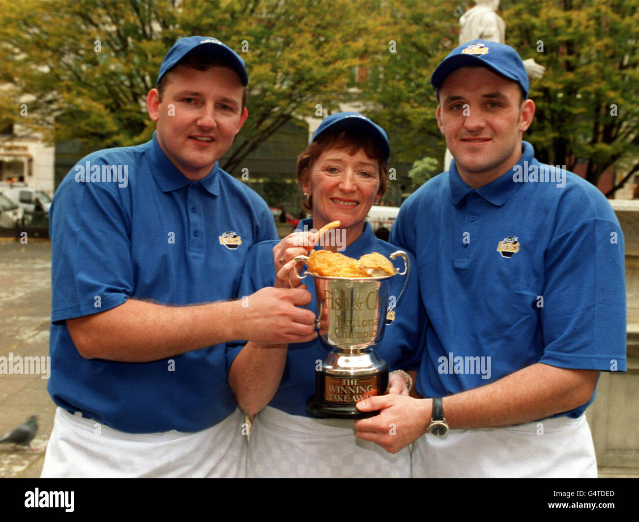 Jean Ritson and her sons Allan (L) Mark (R) whose fish and chip shop