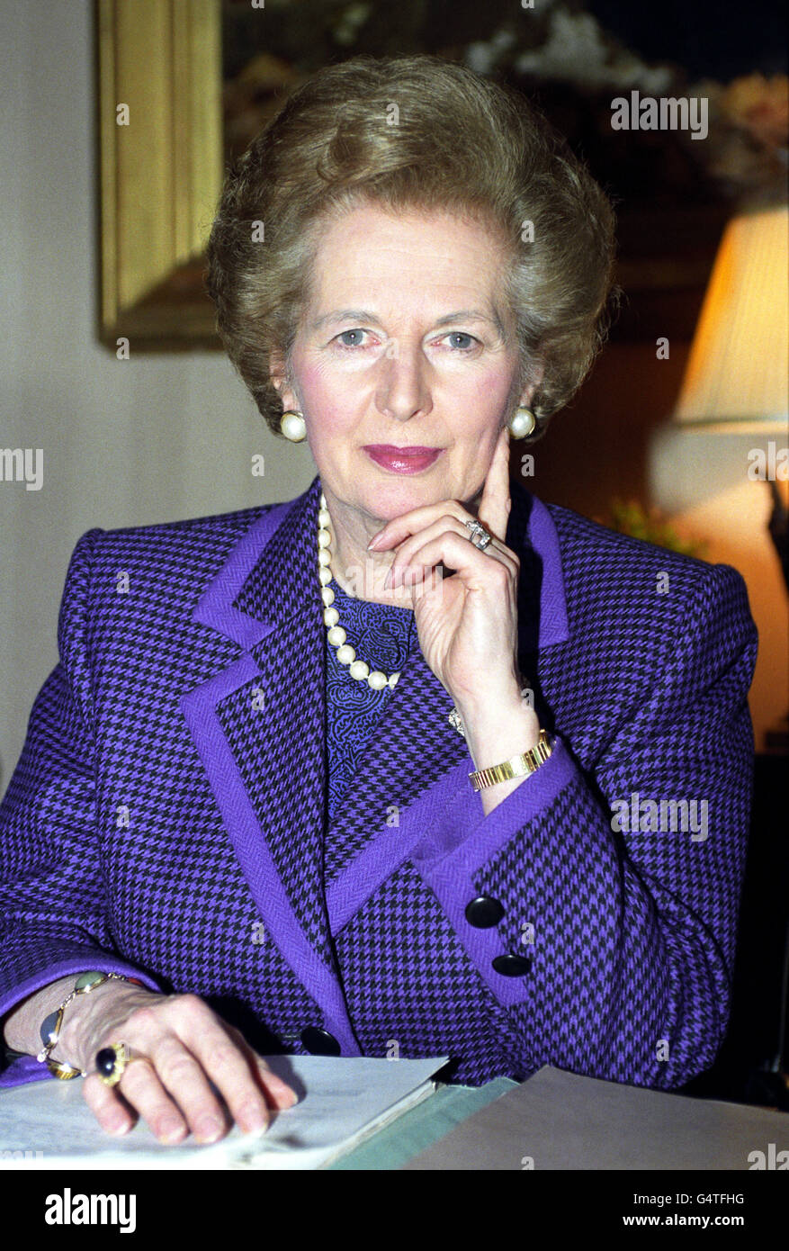 Prime Minister Margaret Thatcher at her desk in 10 Downing Street ...