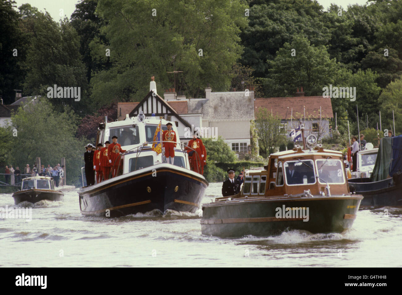 The Royal Barge, 'Royal Nore', arriving at Twickenham with Prince Charles who was attending Twickenham's 900th anniversary celebrations. Stock Photo