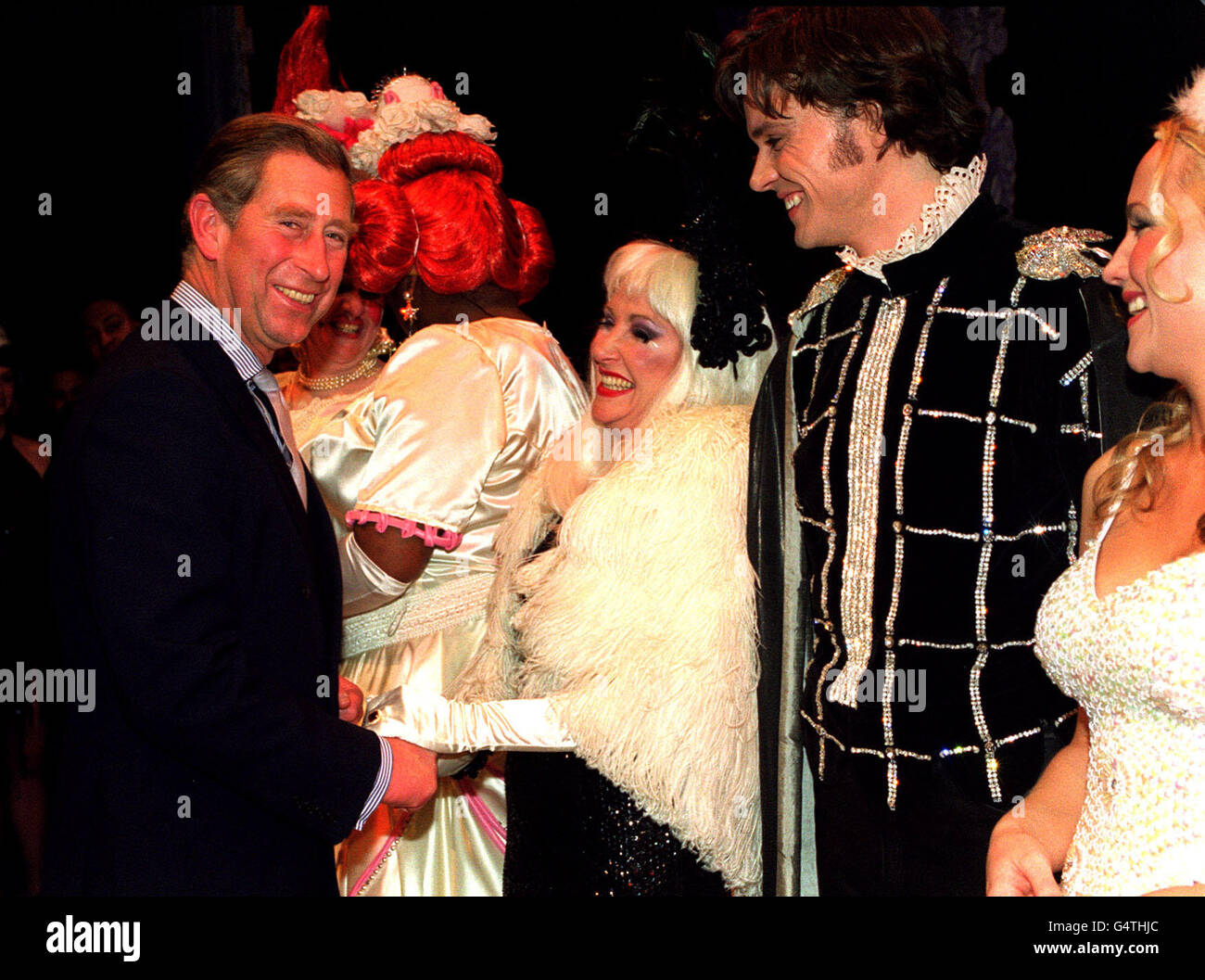 Prince Charles meeting former Eastenders actress Carol Harrison and other cast members of Cinderella at the Hackney Empire in London. Stock Photo