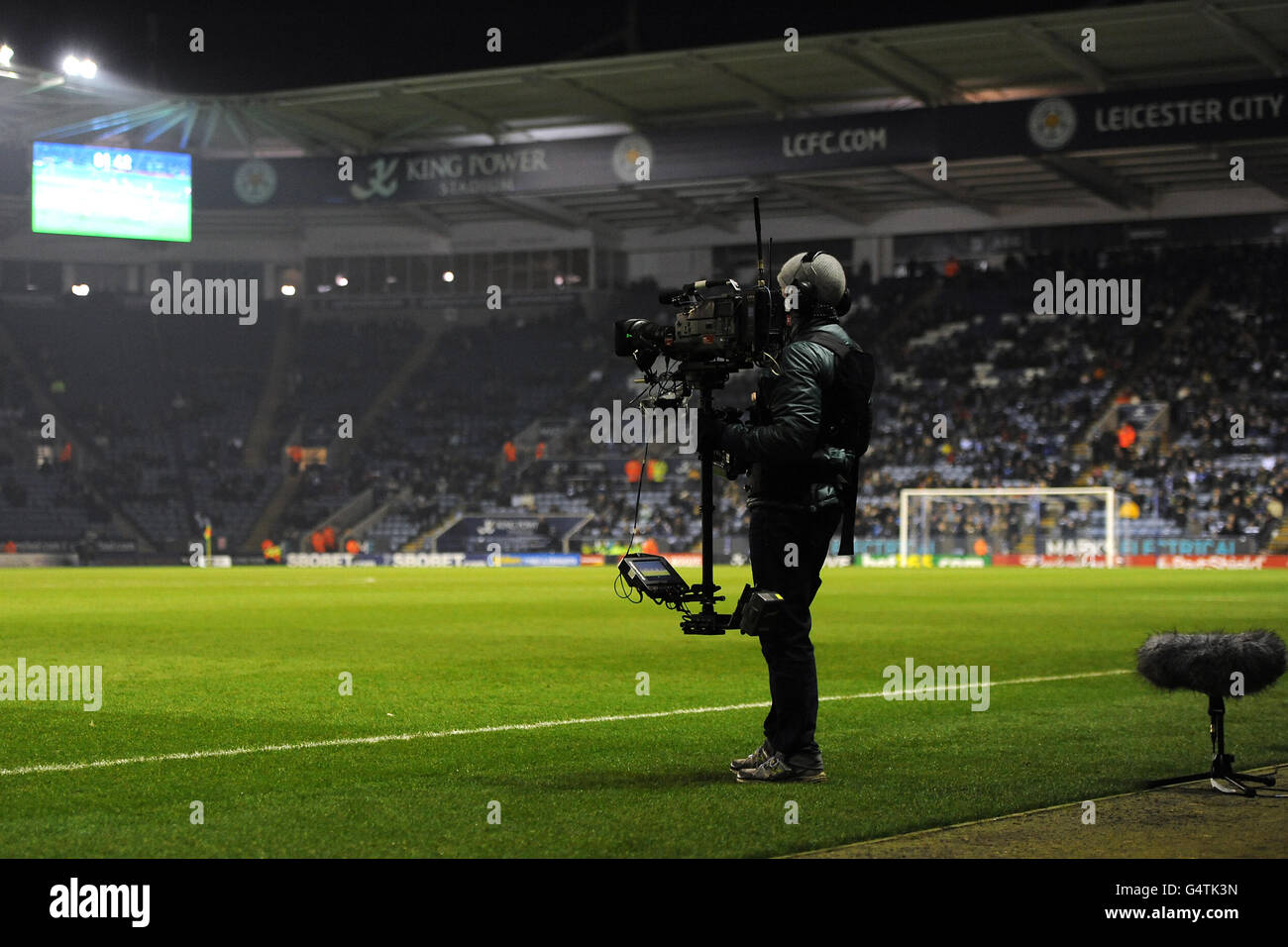 General view of an ESPN Steadicam pitchside during the game Stock Photo