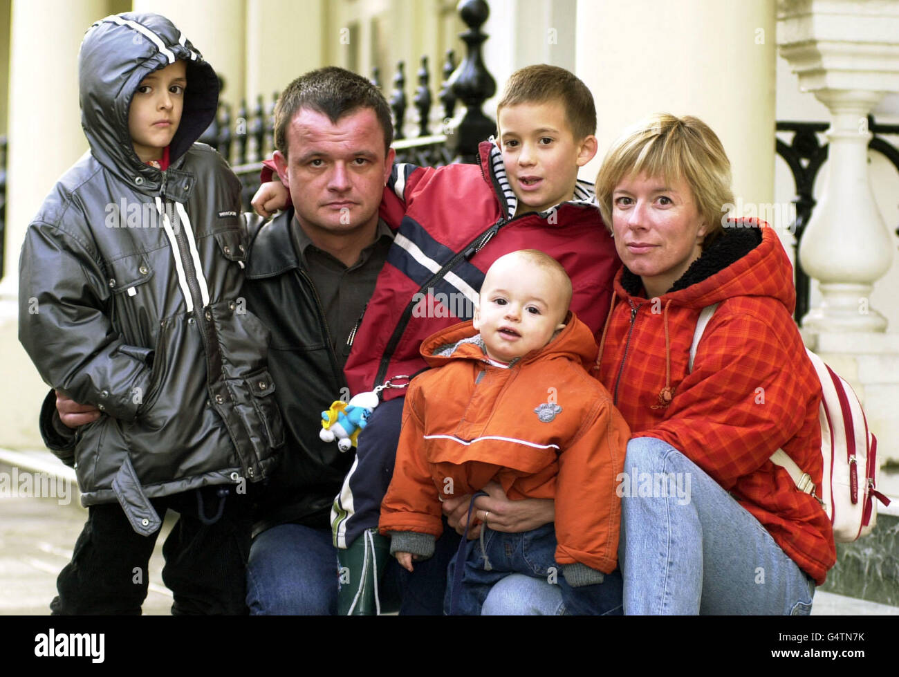 Helen Davies, 36 with her brother Paul Davies 33, and her children at the Royal Thai Embassy in London, where they handed in a petition asking for the release of their father John, from a Thai jail, where he has been held on heroin smuggling charges for the last ten years. * John is held at Bangkwang jail and has never met his grandchildren (l-r) Paul, eight, Louis, six, and one year old Tom. Stock Photo