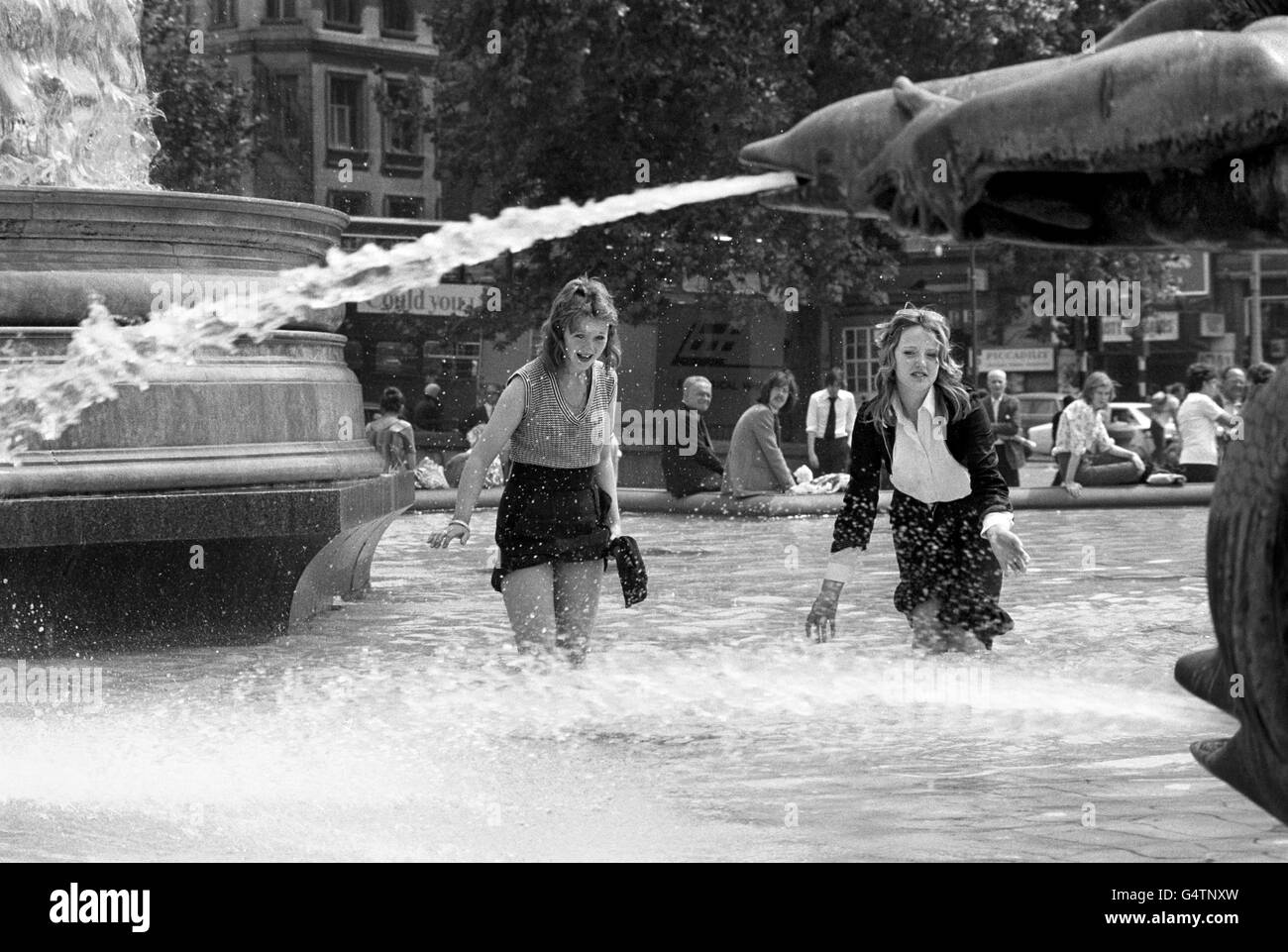 Landmarks - Fountain in Trafalgar Square - 1975 Stock Photo