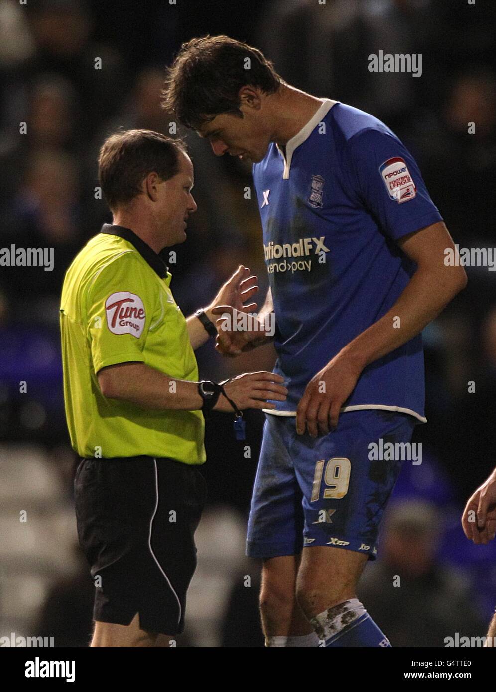 Referee rob lewis has words with birmingham citys nikola zigic hi-res ...
