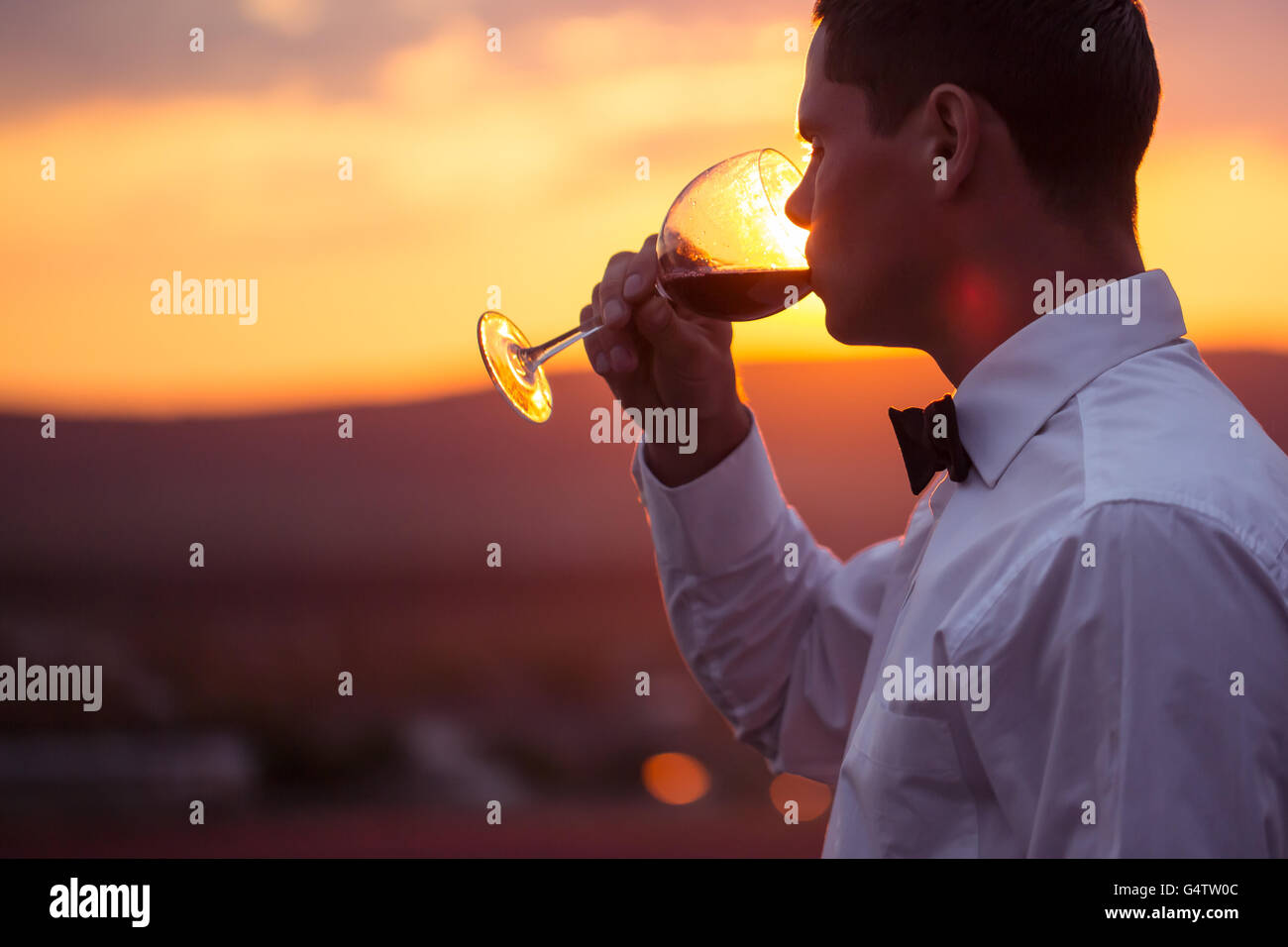 Man tasting red wine backlight hi-res stock photography and images - Alamy