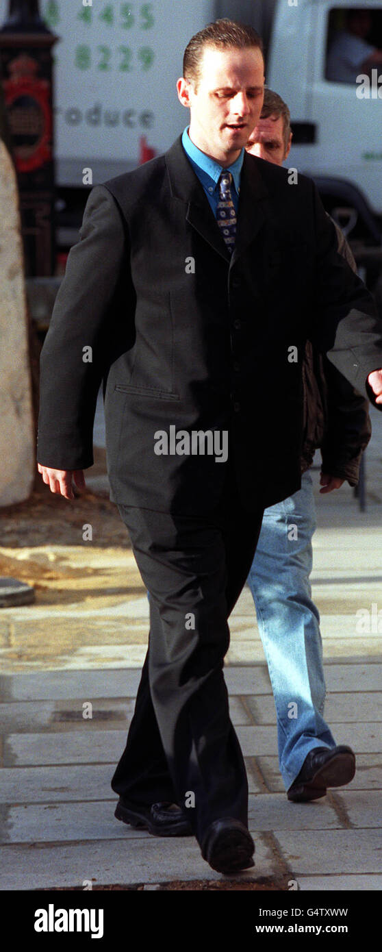 Darren Hall arrives at the High Court in central London, for the appeal case of the murder of welsh newsagent Philip Saunders. The three men, Michael O'Brien, Ellis Sherwood and Darren Hall, were released on bail, pending appeal, in December 1998. * The Criminal Cases Review Commission have referred their case back to the Court of Appeal. Stock Photo