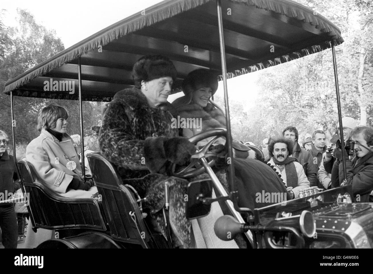 Lord Montagu with Princess Michael of Kent in the Queen's 1900 Daimler before the start of the RAC London to Brighton veteran car run at Hyde Park in London. Stock Photo