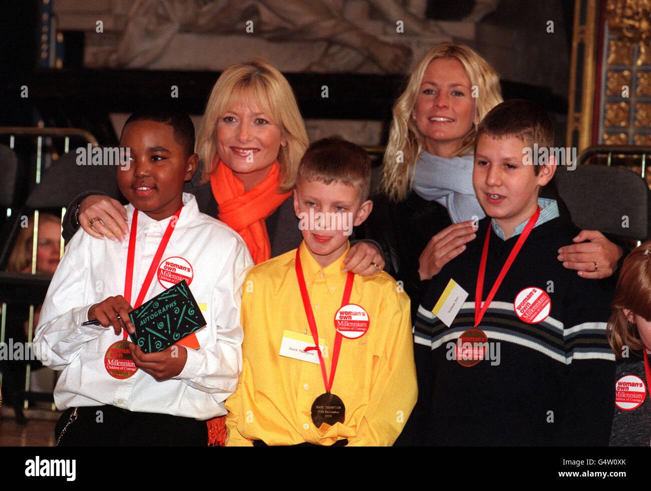 Tv Presenter Gaby Roslin And Ulrika Jonsson With Children Who Were Presented With A Woman S Own Millennium Children Of Courage Award For 1999 At Westminster Abbey Stock Photo Alamy