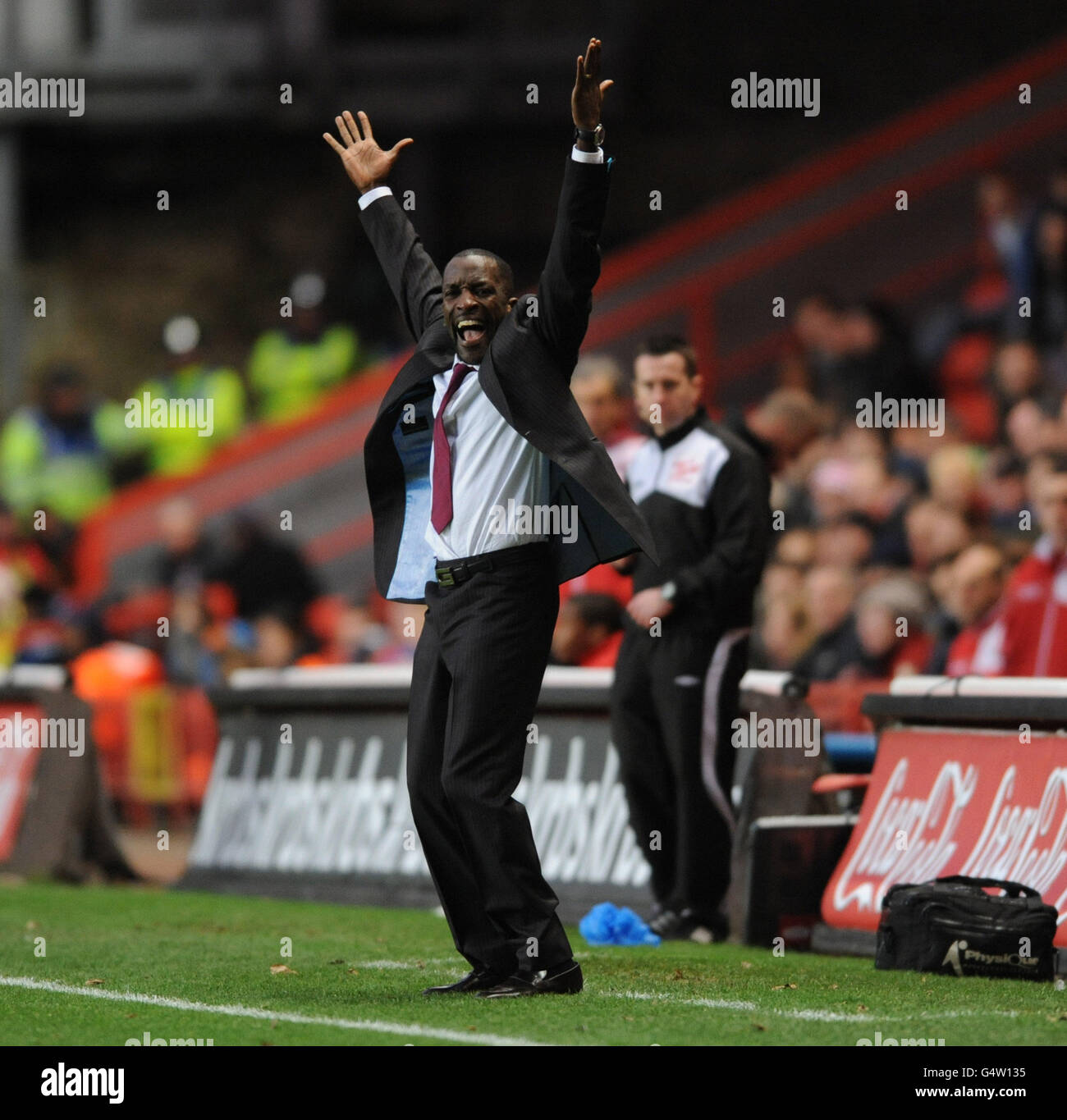Charlton Athletic manager Chris Powell reacts during the npower Football League One match at The Valley, London. Stock Photo