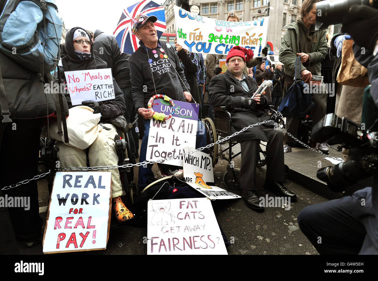 Disabled groups in welfare protest Stock Photo