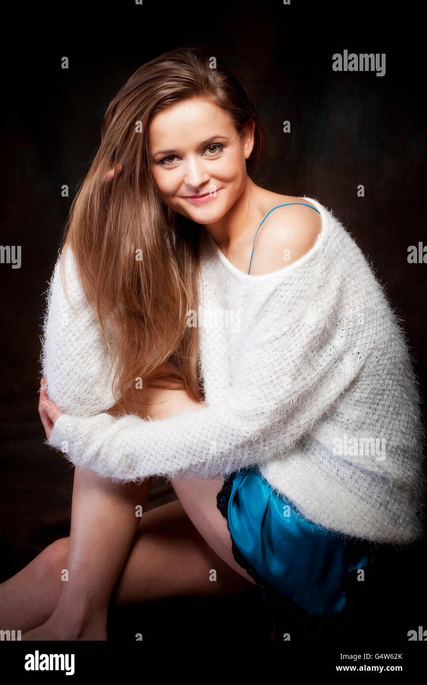 Portrait of a Beautiful Woman with Brown Hair Stock Photo - Alamy