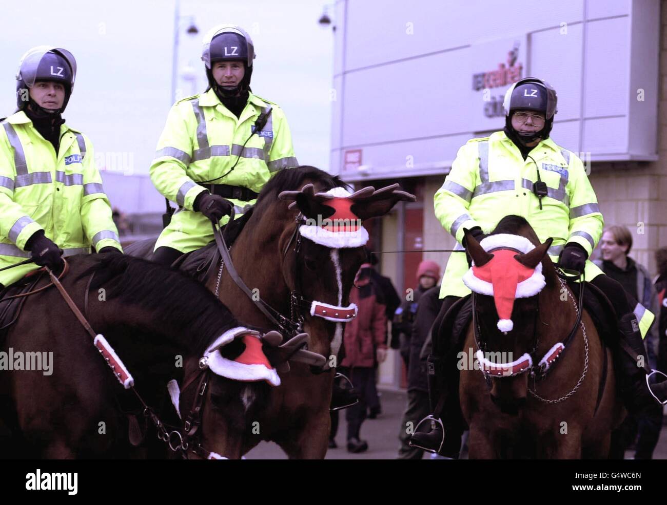 Cleveland Police horses enter the Christmas spirit outside the