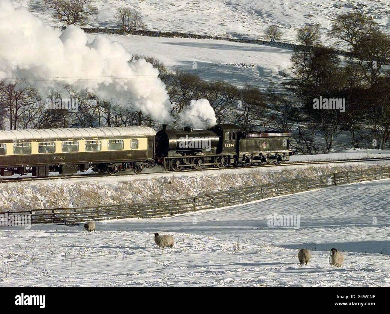 A steam train on the North Yorks Moors. Steam trains on over 50 heritage railways across Britain are set to carry tens of thousands of passengers over the Christmas and New Year period. Hundreds of volunteers will be manning the lines from Cornwall to Scotland as the privately-run railways cash in on their annual income-generating bonanza. Stock Photo