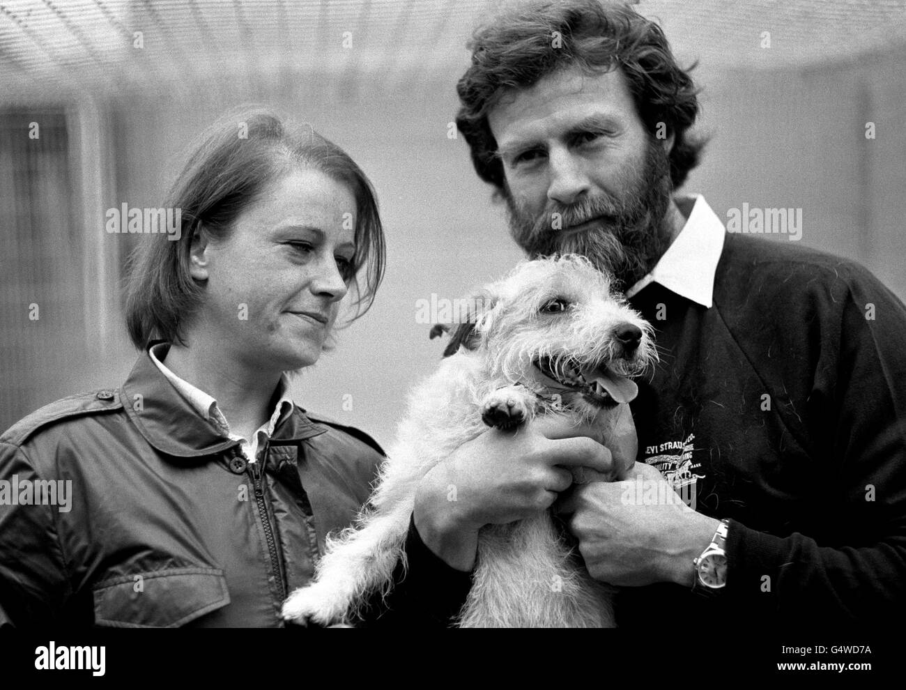 Ranulph Fiennes & wife & dog Stock Photo