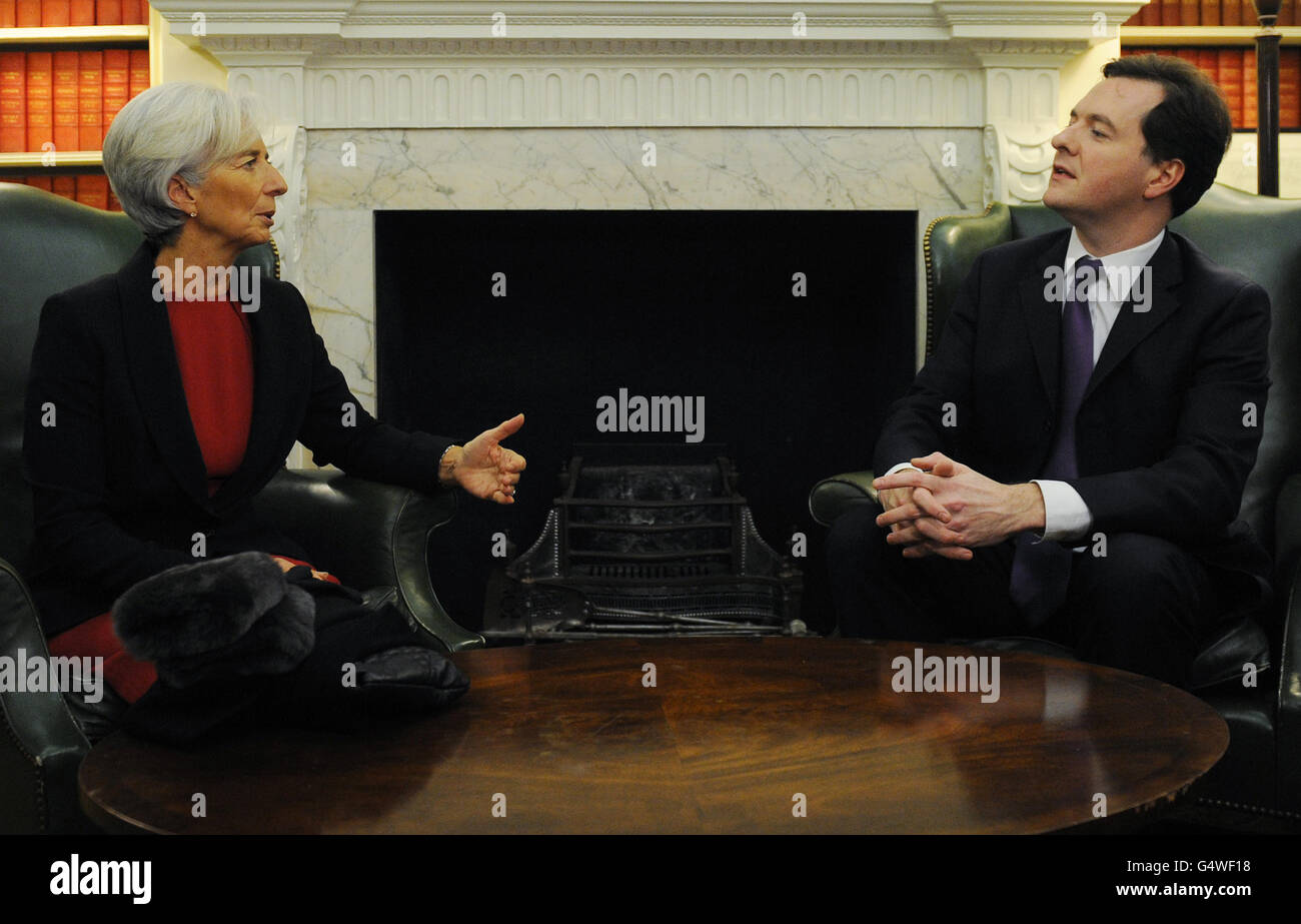 Chancellor George Osborne meets with President of the International Monetary Fund Christine Lagarde (left) at 11 Downing Street, London. Stock Photo