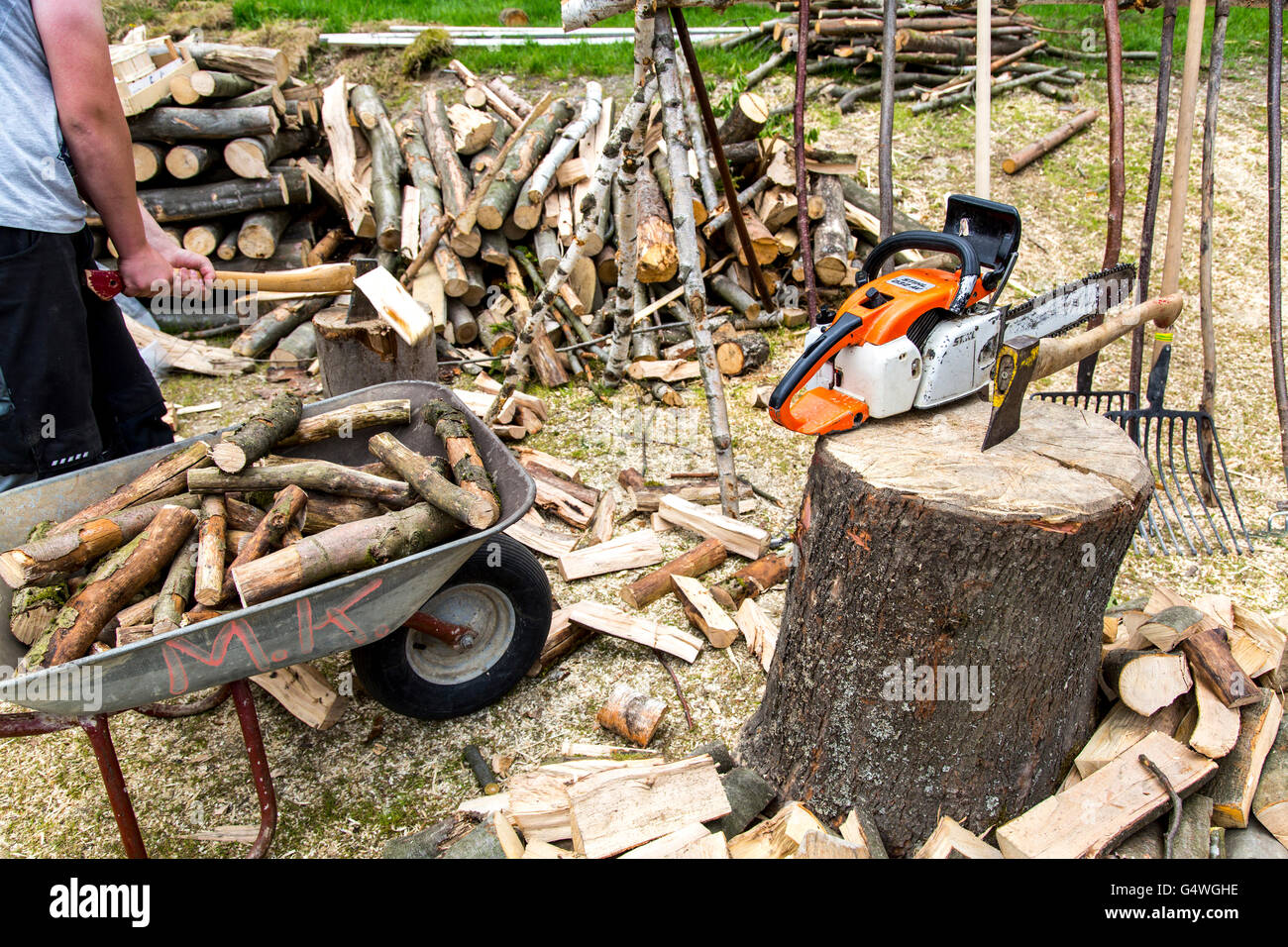 Stacked Firewood Logs For Burning In The Stove Or Fireplace Stock