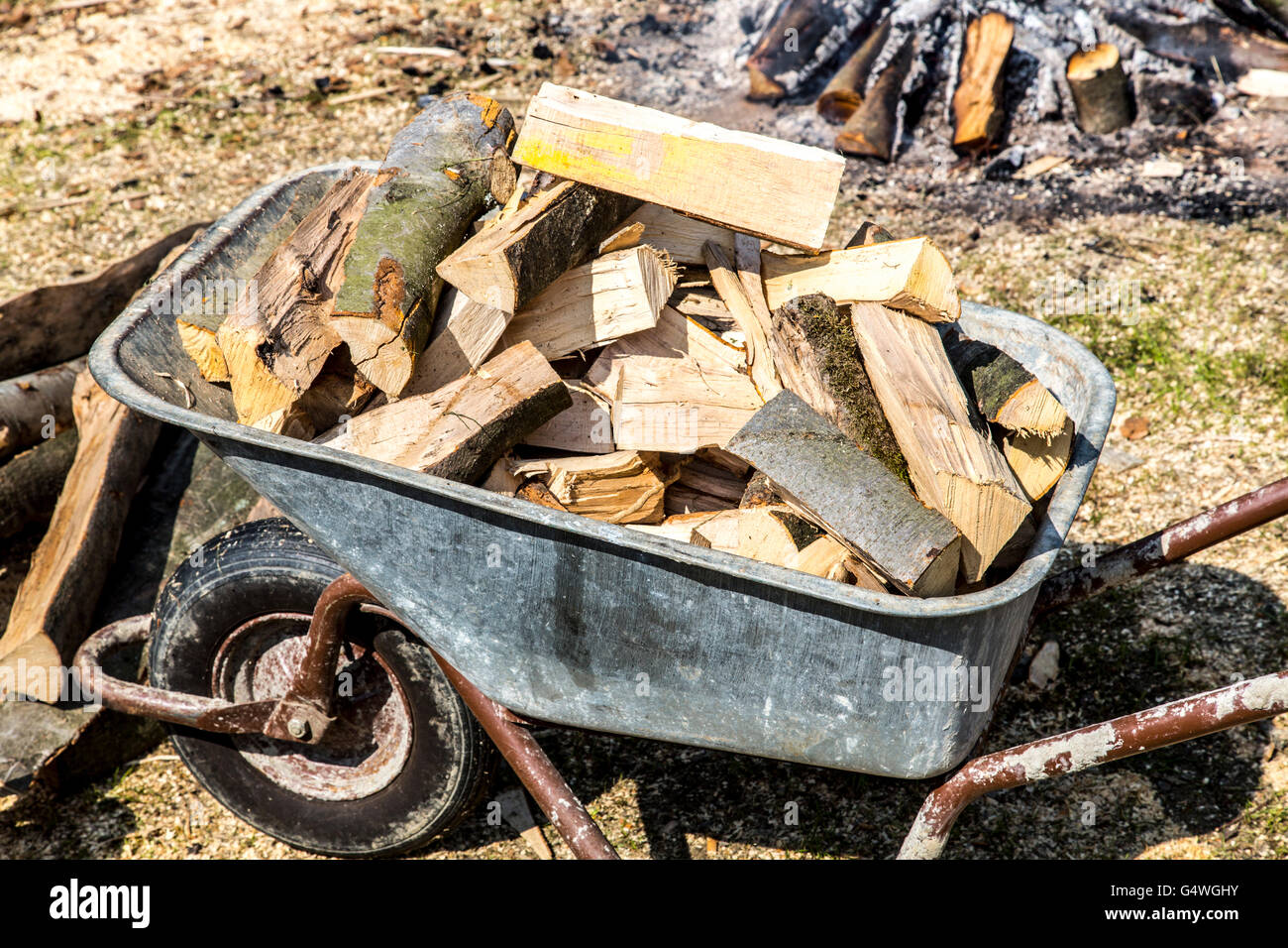Stacked firewood, logs for burning in the stove or fireplace, Stock Photo