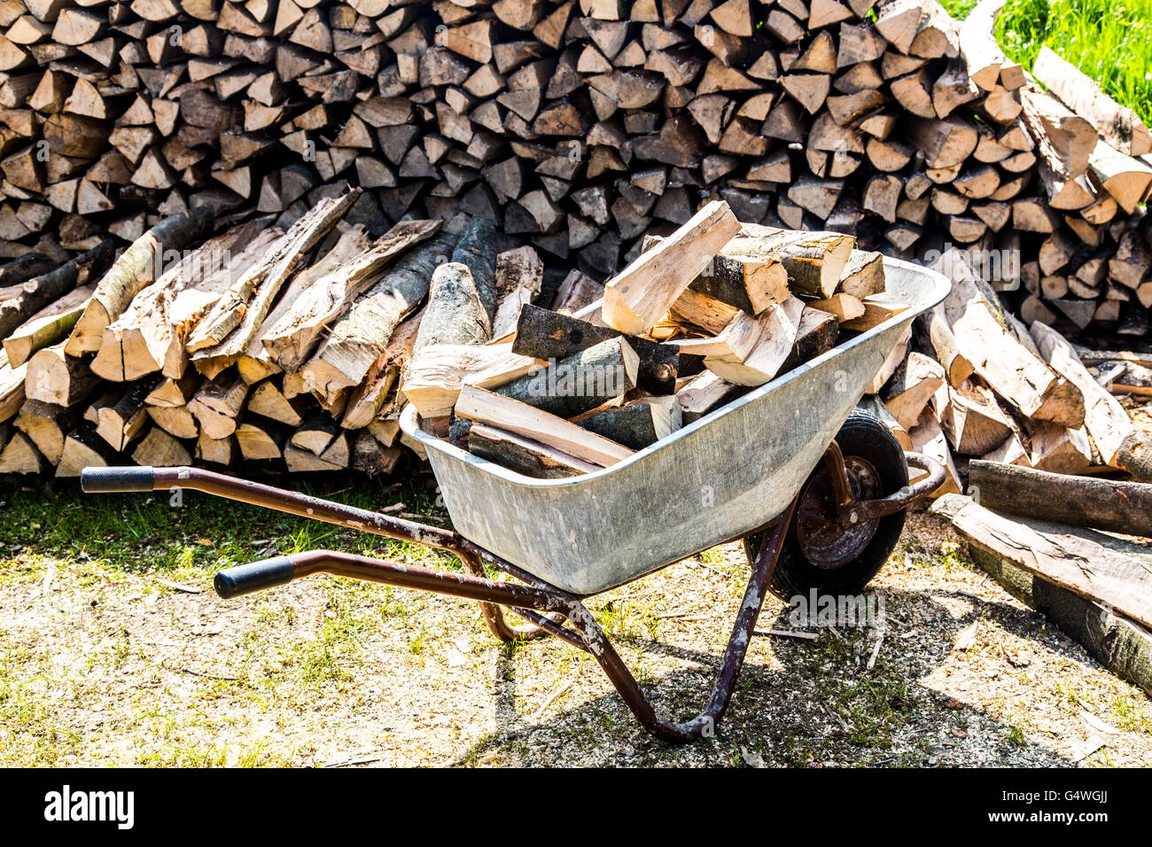 Stacked firewood, logs for burning in the stove or fireplace, Stock Photo