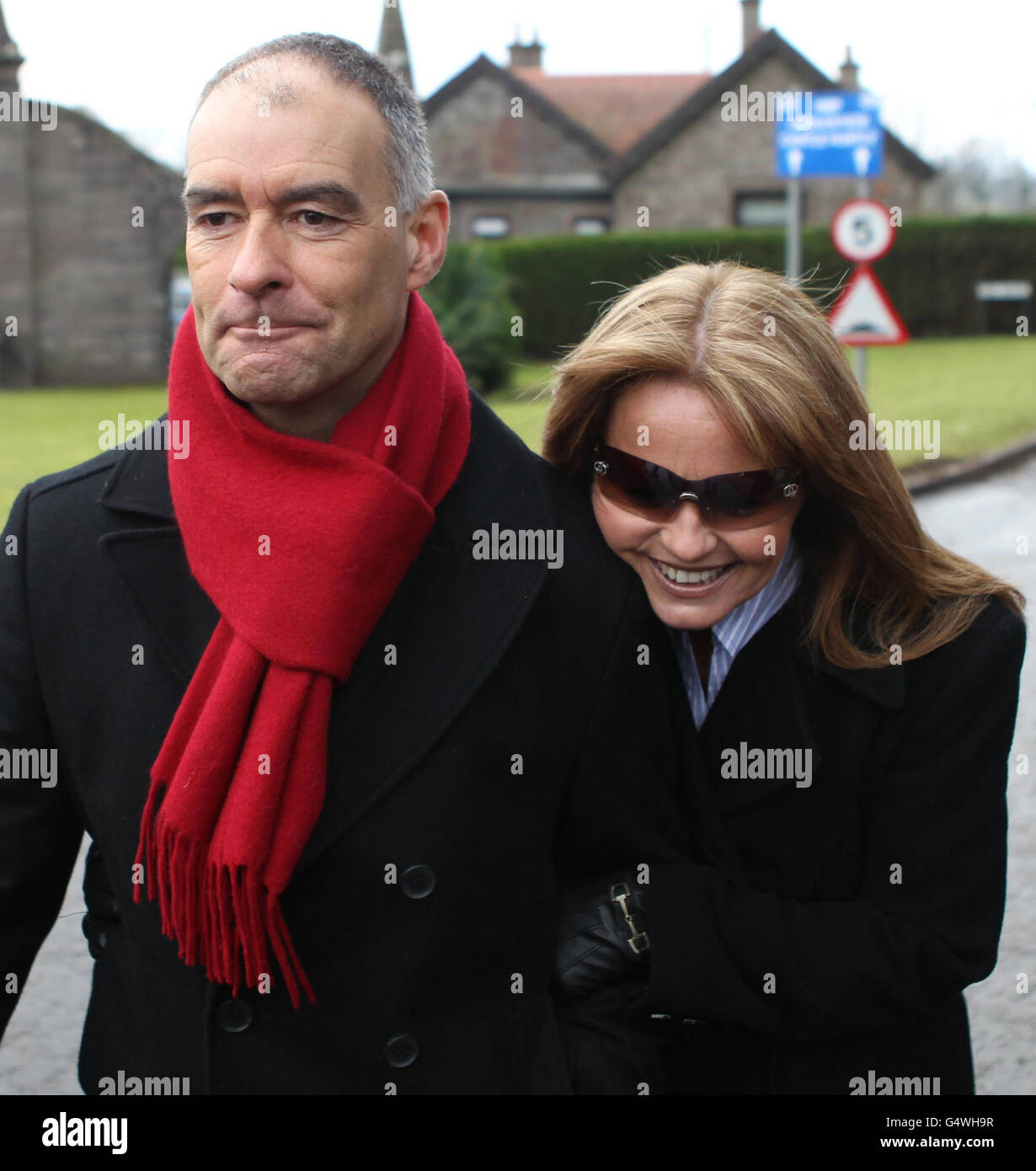 Former MSP Tommy Sheridan accompanied by his wife Gail, leaves Castle Huntly Prison,near Dundee, after serving just over one year of his three-year sentence for lying under oath. Stock Photo