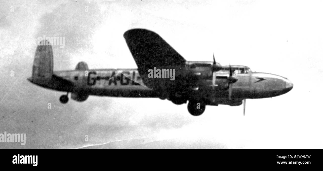A Lancastrian airliner taking off from London Heathrow airport. 25/01/00: Trekkers climbing through the Andes mountains have discovered the remains of a British plane reported missing 53 years ago. Parts of the plane were found in near perfect condition. * a Lancaster reported missing in August of 1947, was in a frigid, high mountain area atop Tupungato mountain near the Argentina-Chile border, reported Uno, a daily newspaper. Stock Photo