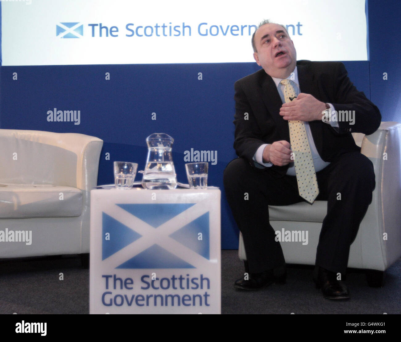 Scottish First Minister Alex Salmond before giving an address to the National Economic Forum in Edinburgh. Stock Photo